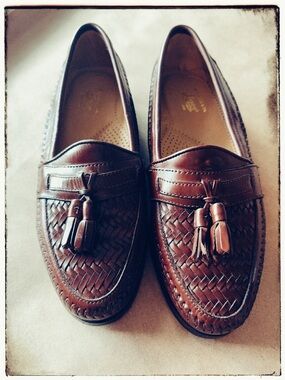 G.H. Bass Weejuns Cabazon II Woven Leather Tassel Loafers Brown 7.5 Classic